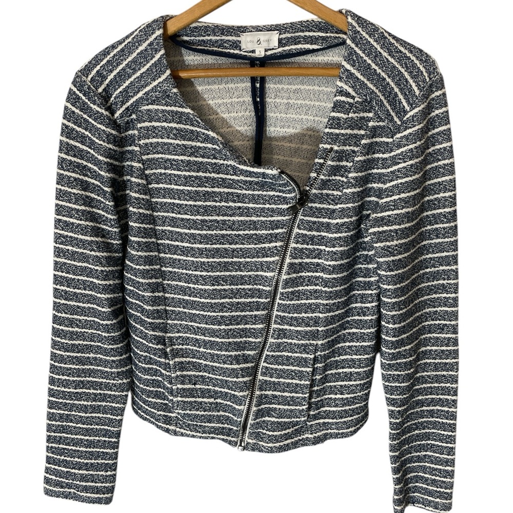 C12- Women’s Lou & Gray Blue White Stripe Blazer Suit Top Jacket